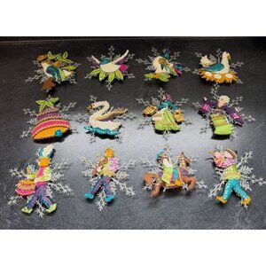 Vintage Lee Wards 12 Days Of Christmas Padded Felt Ornaments Complete Handcrafte